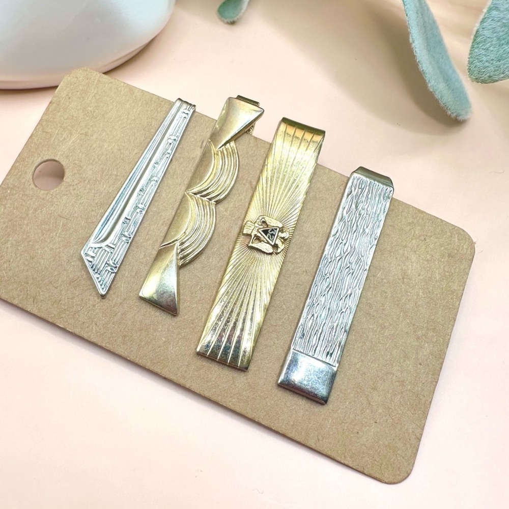 Vintage Mens gold & silver tie clip bars